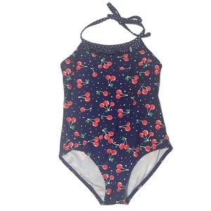 Xhilaration Girl’s Navy Blue Cherry One Piece Swimsuit Medium 7/8